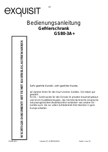 Bedienungsanleitung Exquisit GS 80-3A+ Gefrierschrank