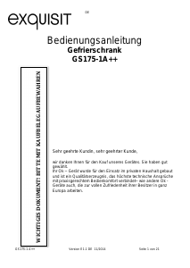 Bedienungsanleitung Exquisit GS 175-1A++si Gefrierschrank