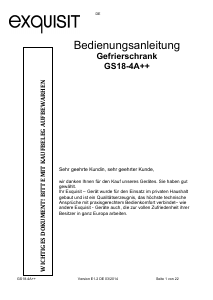 Bedienungsanleitung Exquisit GS 18-4 A++ Gefrierschrank