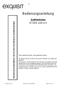 Bedienungsanleitung Exquisit GT 201-12A+++ Gefrierschrank