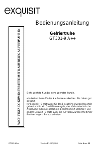 Bedienungsanleitung Exquisit GT 301-9A++ Gefrierschrank