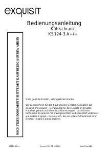 Bedienungsanleitung Exquisit KS 124-3A+++ Kühlschrank