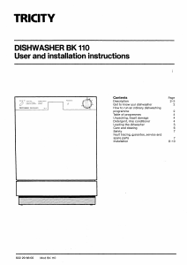 Manual Tricity BK110W Dishwasher