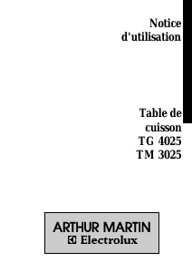 Mode d’emploi Arthur Martin-Electrolux TG4025N Table de cuisson