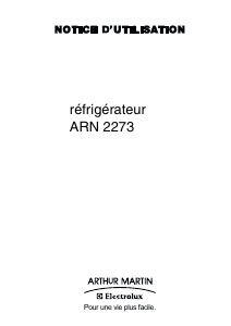 Mode d’emploi Arthur Martin-Electrolux ARN2273 Réfrigérateur