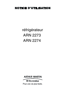 Mode d’emploi Arthur Martin-Electrolux ARN2274 Réfrigérateur