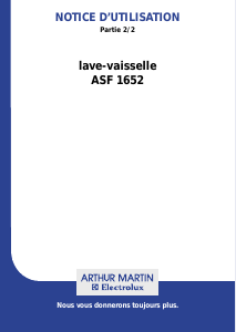 Mode d’emploi Arthur Martin-Electrolux ASF 1652 Lave-vaisselle