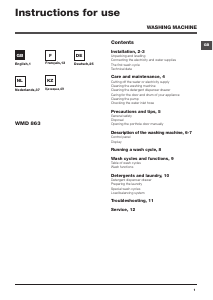 Handleiding Hotpoint WMD 863 Wasmachine