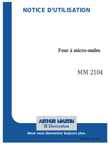 Mode d’emploi Arthur Martin-Electrolux MM2104 Micro-onde