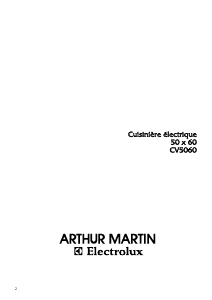 Mode d’emploi Arthur Martin-Electrolux CV5060W2 Cuisinière