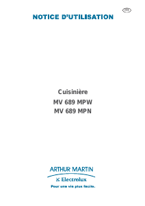 Mode d’emploi Arthur Martin-Electrolux MV689MPW Cuisinière