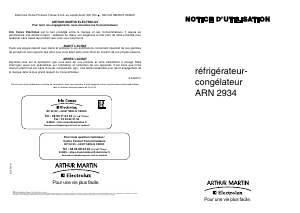 Mode d’emploi Arthur Martin-Electrolux ARN2934 Réfrigérateur combiné