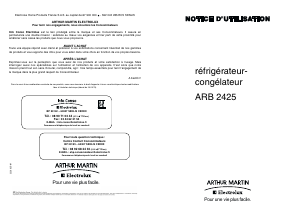 Mode d’emploi Arthur Martin-Electrolux ARB2425 Réfrigérateur combiné