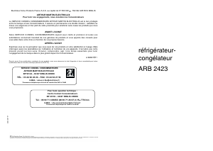 Mode d’emploi Arthur Martin-Electrolux ARB2423 Réfrigérateur combiné