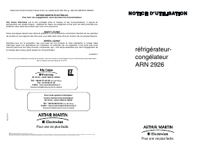 Mode d’emploi Arthur Martin-Electrolux ARN2926 Réfrigérateur combiné