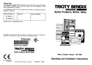 Manual Tricity Bendix CH605B Cooker Hood
