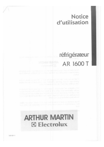 Mode d’emploi Arthur Martin-Electrolux AR1600T Réfrigérateur