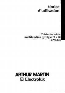Mode d’emploi Arthur Martin-Electrolux CM6172B1 Cuisinière