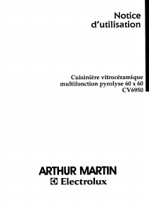 Mode d’emploi Arthur Martin-Electrolux CV6950N1 Cuisinière