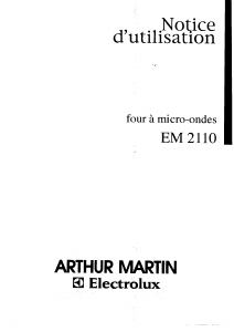 Mode d’emploi Arthur Martin-Electrolux EM2110 Micro-onde