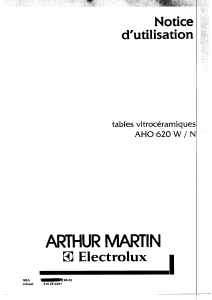 Mode d’emploi Arthur Martin-Electrolux AHO620W Table de cuisson