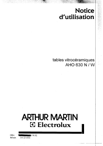 Mode d’emploi Arthur Martin-Electrolux AHO630N Table de cuisson