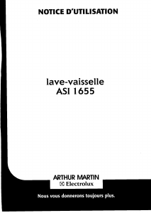 Mode d’emploi Arthur Martin-Electrolux ASI 1655 Lave-vaisselle
