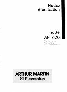 Mode d’emploi Arthur Martin-Electrolux AFT620 Hotte aspirante