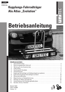 Bedienungsanleitung Unitec Alu Atlas 75351 Evolution Fahrradträger