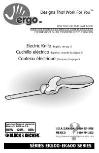 Manual Black and Decker EK600 Electric Knife