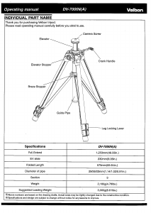 Manual Velbon DV-7000N Tripod