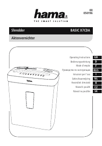 Руководство Hama Basic X7CDA Шреддер для бумаги