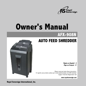 Manual Royal Sovereign AFX-908N Paper Shredder