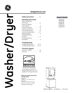 Manual GE GTUN275EMWW Unitized Spacemaker Washer-Dryer