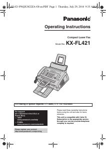 Manual Panasonic KX-FL421 Fax Machine