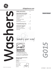 Manual de uso GE GTWS8350HWS Lavadora
