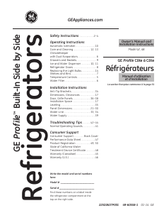 Manual GE PSB48YPHSV Profile Fridge-Freezer