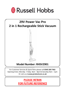 Manual Russell Hobbs RHSV2901 Power Vac Pro Vacuum Cleaner