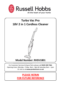 Manual Russell Hobbs RHSV1801 Turbo Vac Pro Vacuum Cleaner