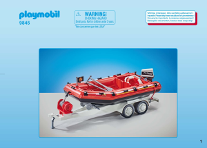 Handleiding Playmobil set 9845 Rescue Brandweerboot met aanhangwagen