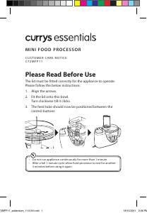 Manual Currys Essentials C72MFP11 Food Processor