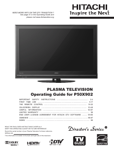 Manual Hitachi P50X902 Plasma Television