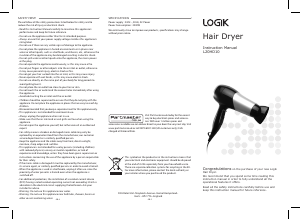Manual Logik L20HD10 Hair Dryer