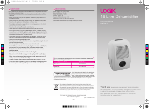 Manual Logik L16DHW10 Dehumidifier