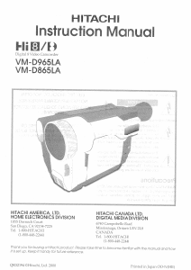 Manual Hitachi VM-D865LA Camcorder