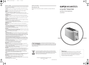 Manual Currys Essentials C04TW11 Toaster