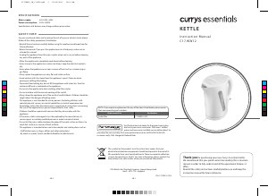 Manual Currys Essentials C17JKW12 Kettle