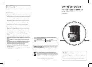 Manual Currys Essentials C12FCB11 Coffee Machine