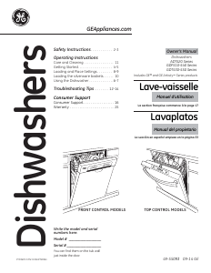 Mode d’emploi GE ADT521PGFWS Artistry Lave-vaisselle