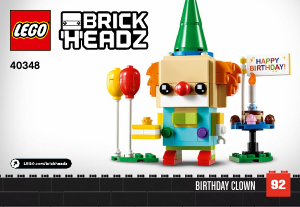 Brugsanvisning Lego set 40348 Brickheadz Fødselsdagsklovn